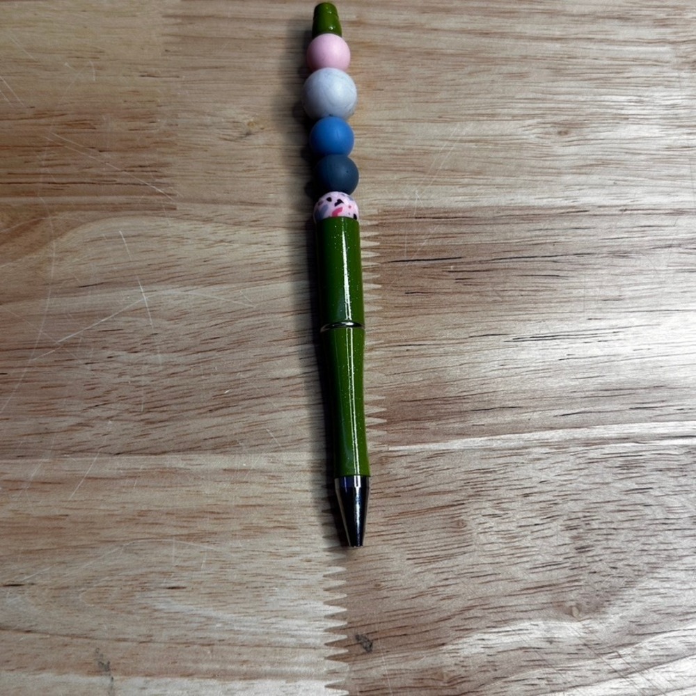 Handmade Beaded Ballpoint Pen Olive Green Silicone Beads Terrazzo Accent
